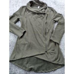 MY‎ BELOVED Draped Neck Full Zip Up Green Casual Top Blouse Women's S Full Zip